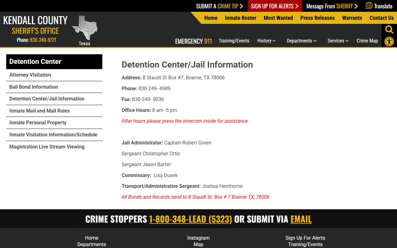 Kendall County Sheriff's Office detention center information page