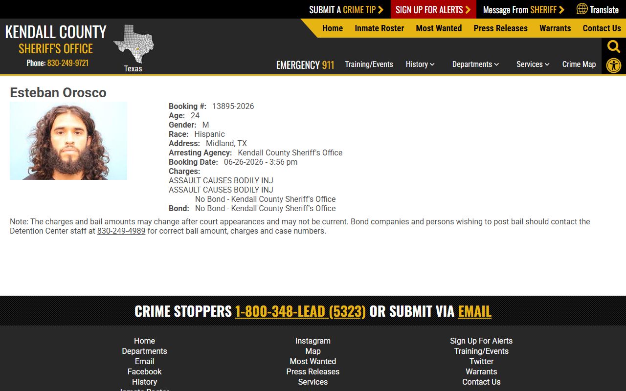 Kendall County inmate profile record fields